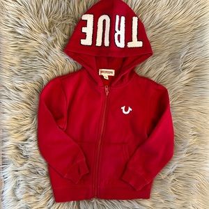 True Religion 3T red zip up hoodie.